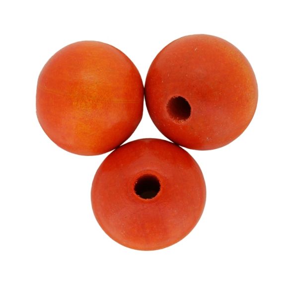 WOODEN BEADS - BALL SHAPED - 28x30mm ORANGE(DARK) - 5pcs. Hole-5.0mm