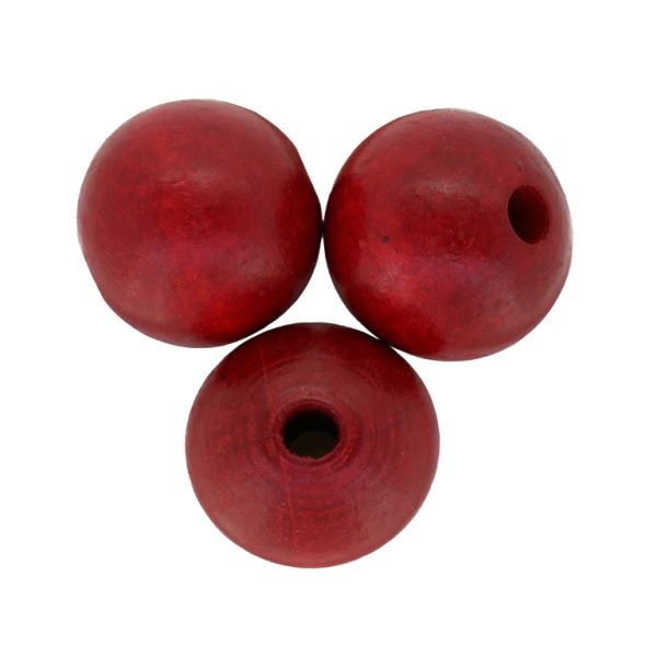 WOODEN BEADS - BALL SHAPED - 28x30mm RED (DARK) - PACKAGE 50pcs. Hole-5.0mm
