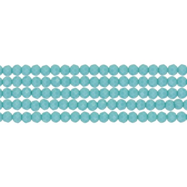 GLASS BEADS - FACETED RONDELLE CRYSTALS - 4x3mm - OPAQUE - TURQUOISE BLUE 054 - STRING (128pcs.) Hole-1.0mm