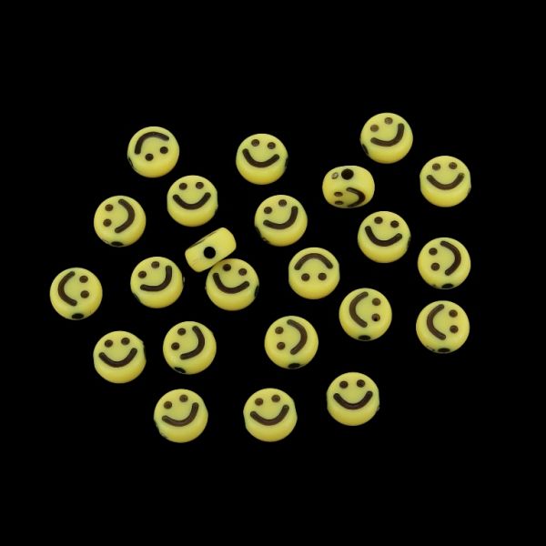 ACRYLIC BEADS - SMILES - DISK 04 - 7x4mm YELLOW WITH BLACK - PACKAGE 500g Hole-1.6mm (3790pcs.)