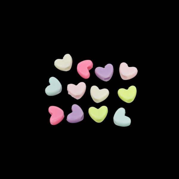 OPAQUE PLASTIC BEADS - HEART 05 - 8x10x6mm MIX PINK (LIGHT) (ELECTRICAL) - 50g Hole-4mm (230pcs.)