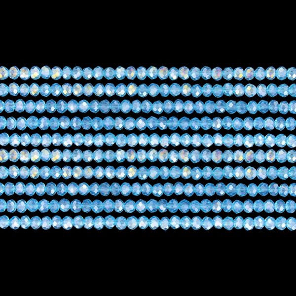 GLASS BEADS - FACETED RONDELLE CRYSTALS - 2.5x2mm - АВ TRANSPARENT - BLUE (LIGHT) 008AB - PACKAGE (10x166pcs.) Hole-0.8mm