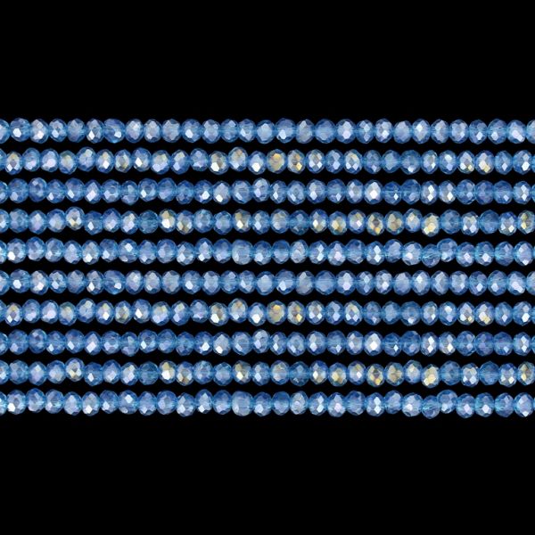 GLASS BEADS - FACETED RONDELLE CRYSTALS - 2.5x2mm - АВ TRANSPARENT - TURQUOISE BLUE 022AB - STRING (166pcs.) Hole-0.8mm