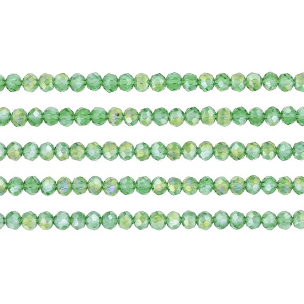 GLASS BEADS - FACETED RONDELLE CRYSTALS - 4x3mm - АВ TRANSPARENT - GREEN (LIGHT) 020AB - STRING (128pcs.) Hole-1.0mm
