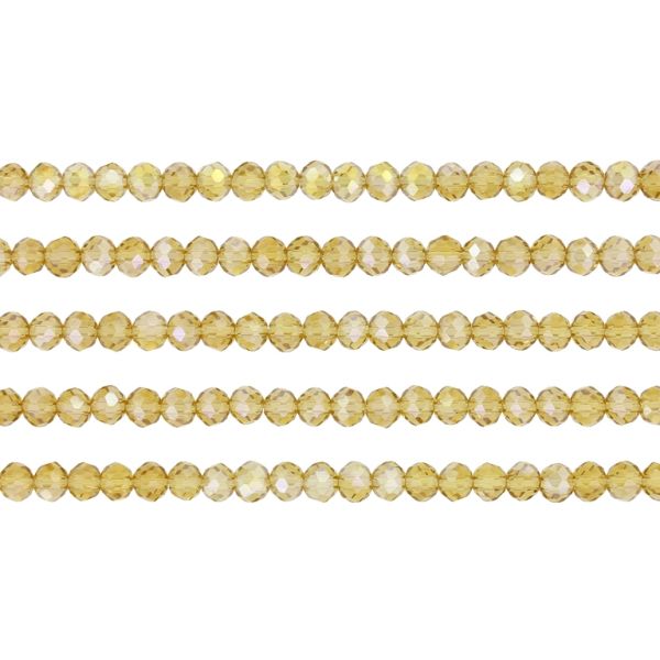 GLASS BEADS - FACETED RONDELLE CRYSTALS - 4x3mm - АВ TRANSPARENT - AMBER 025AB - STRING (128pcs.) Hole-1.0mm