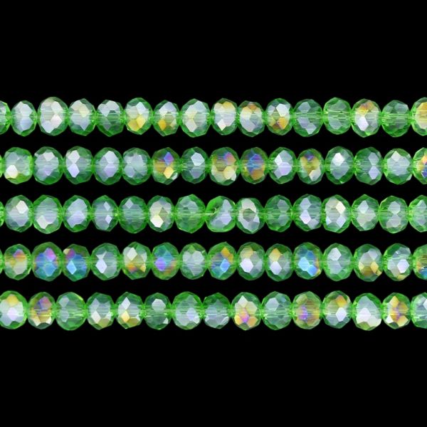 GLASS BEADS - FACETED RONDELLE CRYSTALS - 6x5mm - АВ TRANSPARENT - GREEN (LIGHT) 020АВ - STRING (88pcs.) Hole-1.2mm