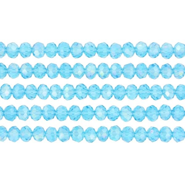 GLASS BEADS - FACETED RONDELLE CRYSTALS - 6x5mm - АВ TRANSPARENT - BLUE (LIGHT) 008АВ - STRING (88pcs.) Hole-1.2mm