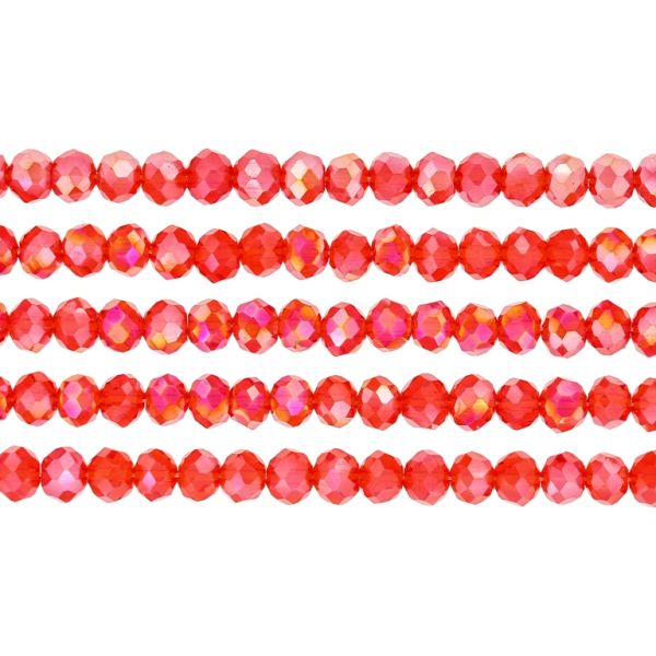 GLASS BEADS - FACETED RONDELLE CRYSTALS - 6x5mm - АВ TRANSPARENT - RED 033АВ - PACKAGE (5x88pcs.) Hole-1.2mm