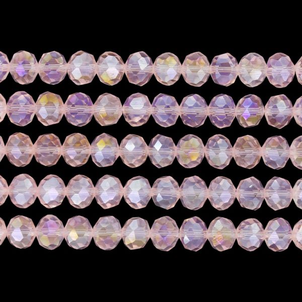 GLASS BEADS - FACETED RONDELLE CRYSTALS - 8x6mm - АВ TRANSPARENT - PINK (LIGHT) 030АВ - STRING (66pcs.) Hole-1.5mm