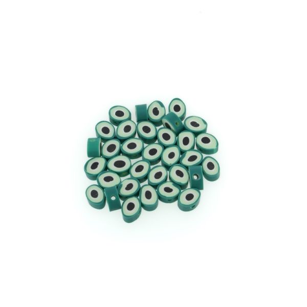 POLYMER CLAY FIMO BEADS - AVOCADO 01 - 7x9mm GREEN (DARK)-RESEDA-WHITE-BLACK - PACKAGE 990pcs. Hole-1.6mm