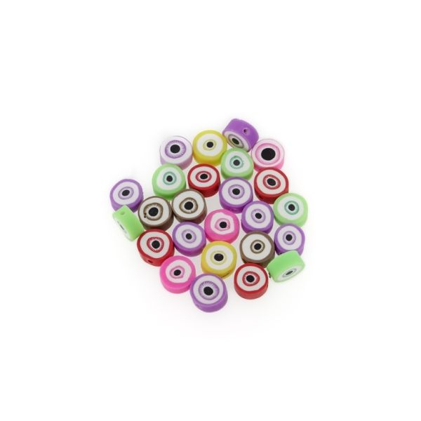POLYMER CLAY FIMO BEADS - DISK - EYES MIX 01 - 9mm MIX - PACKAGE 1000pcs. Hole-1.6mm