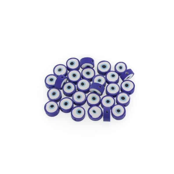 POLYMER CLAY FIMO BEADS - DISK - EYE 01 - 9mm BLUE (DARK)-WHITE-BLUE (LIGHT)-BLACK - PACKAGE 970pcs. Hole-1.6mm
