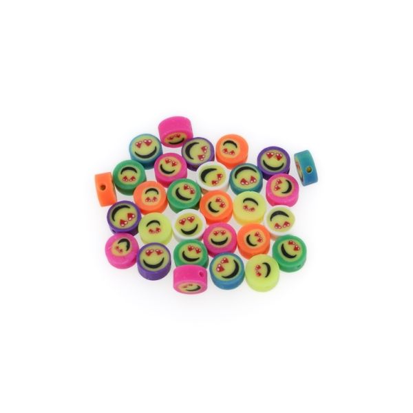 POLYMER CLAY FIMO BEADS - DISK - SMILE 01 - 8-9x4-5mm MIXED COLORS - 50pcs. Hole-1.6mm