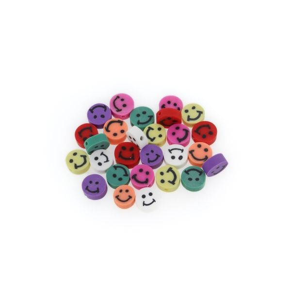 POLYMER CLAY FIMO BEADS - DISK - SMILE 02 - 9mm MIX - 50pcs. Hole-1.6mm