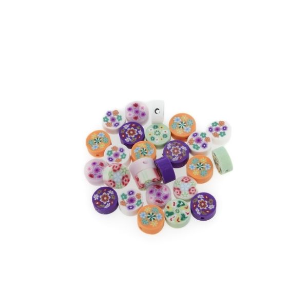 POLYMER CLAY FIMO BEADS - DISK - FLOWERS MIX 02 - 9-10mm MIX - PACKAGE 980pcs. Hole-1.6mm