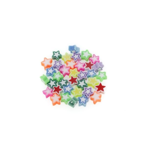 МЪНИСТА ОТ ПОЛИМЕРНА ГЛИНА ФИМО - ЗВЕЗДА 01 - 7-10х7-10х5мм МИКС ЦВЕТОВЕ - ПАКЕТ 1000 бр. Отвор-1.6мм
