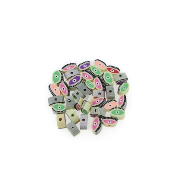 POLYMER CLAY FIMO BEADS - EYE 02 - MIXED SIZES AND MIXED COLORS - PACKAGE 900pcs. Hole-1.6mm