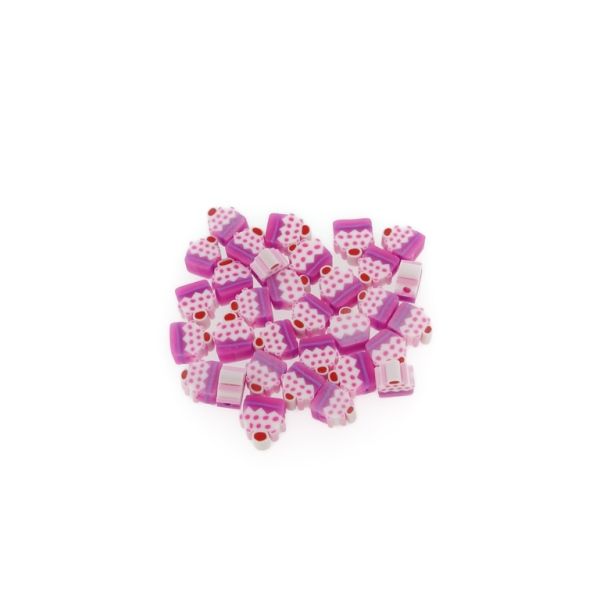 POLYMER CLAY FIMO BEADS - CUPCAKE 01 - 7x7mm WHITE-PINK (LIGHT)-CYCLAMEN-PURPLE-RED - 50pcs. Hole-1.6mm