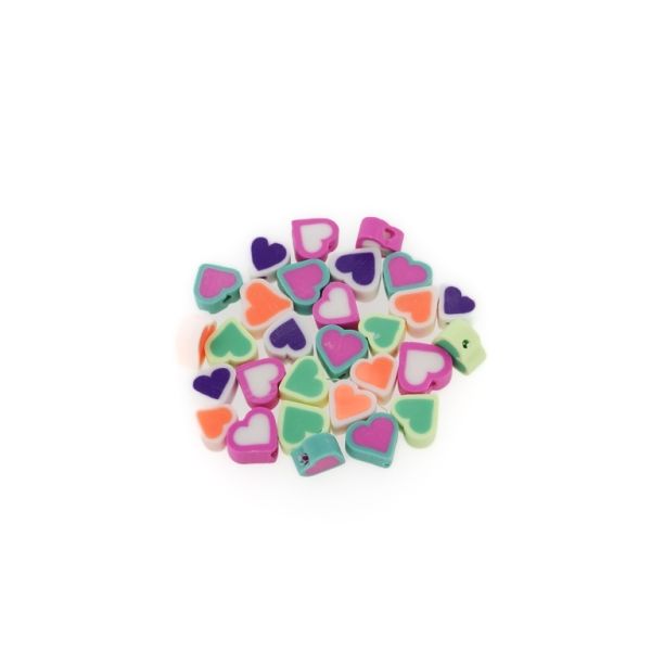 POLYMER CLAY FIMO BEADS - HEART 01 WITH COLORED CONTOUR - 9mm MIX - PACKAGE 1000pcs. Hole-1.6mm