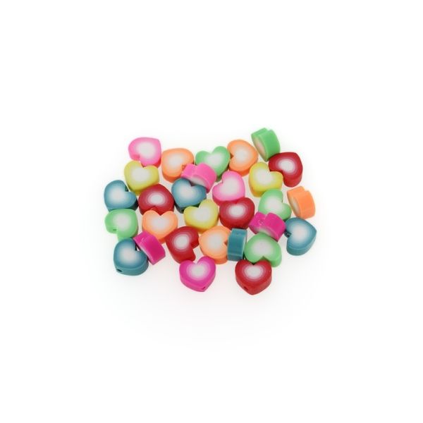 POLYMER CLAY FIMO BEADS - HEART 02 - 9x10mm MIX - 50pcs. Hole-1.6mm