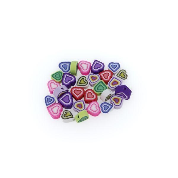 POLYMER CLAY FIMO BEADS - HEART MIX 02 - 9mm MIX - 50pcs. Hole-1.6mm