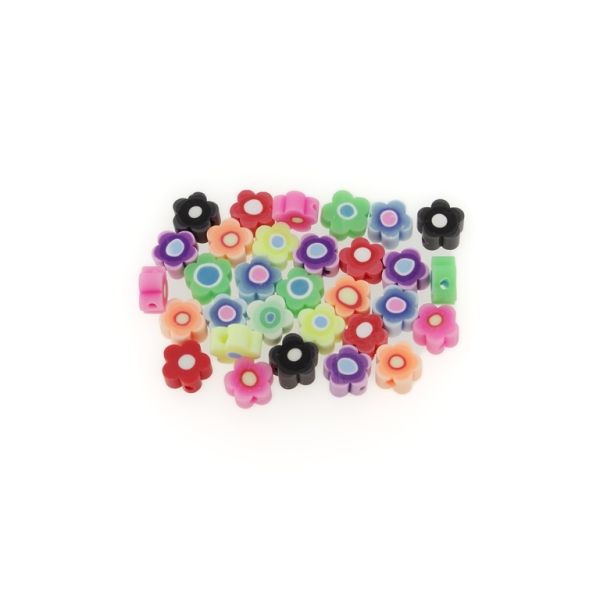 POLYMER CLAY FIMO BEADS - FLOWERS MIX 01 - 8-9mm MIX - PACKAGE 990pcs. Hole-1.6mm