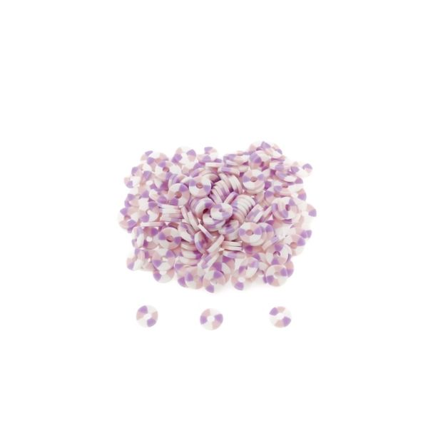 POLYMER CLAY FIMO BEADS - WASHER 01 - 6mm - PINK (LIGHT)-PURPLE (LIGHT)-WHITE - PACKAGE 500g (12000pcs.) Hole-2.0mm