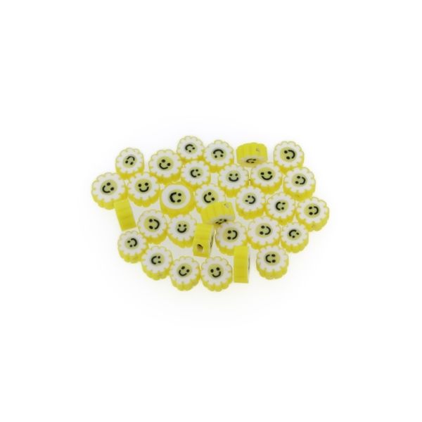POLYMER CLAY FIMO BEADS - FLOWER 03 - 9mm YELLOW-WHITE-BLACK - PACKAGE 1000pcs. Hole-1.6mm