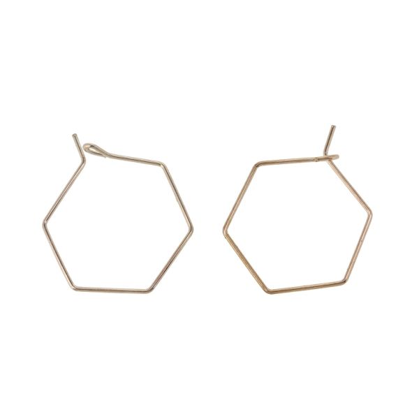 METAL ELEMENTS - CHANDELIER EARRINGS - WIRE - HEXAGON - 22mm GOLD COLOR PINK - 30pcs.