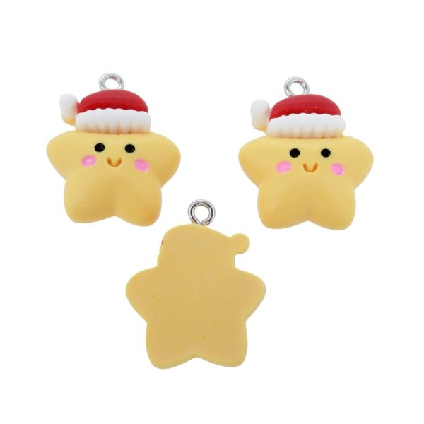 ПЛАСТМАСОВИ МЪНИСТА - РЕЗИН 3D - ВИСУЛКА - ЗВЕЗДА С ШАПКА 02 - 20х25х7мм ОРАНЖЕВО СВ.-ЧЕРВЕНО-БЯЛО - ПАКЕТ 30 бр. Отвор-2.0мм