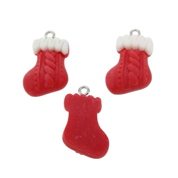 ПЛАСТМАСОВИ МЪНИСТА - РЕЗИН 3D - ВИСУЛКА - КОЛЕДЕН ЧОРАП 04 - 16х26х7мм ЧЕРВЕНО-БЯЛО - 2 бр. Отвор-2.0мм