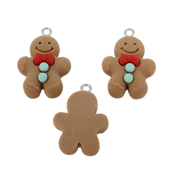 ПЛАСТМАСОВИ МЪНИСТА - РЕЗИН 3D - ВИСУЛКА - КОЛЕДНА БИСКВИТКА 04 - 19х28х8мм КАФЯВО-ЧЕРВЕНО-ТЮРКОАЗ - ПАКЕТ 30 бр. Отвор-2.0мм