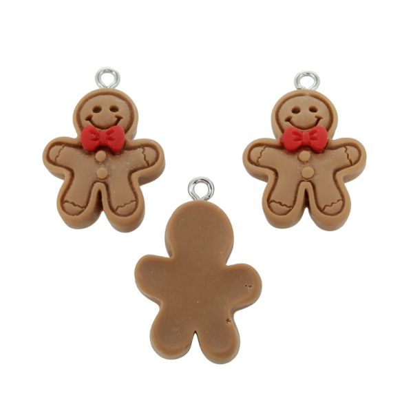 ПЛАСТМАСОВИ МЪНИСТА - РЕЗИН 3D - ВИСУЛКА - КОЛЕДНА БИСКВИТКА 05 - 19х28х6мм КАФЯВО-ЧЕРВЕНО - ПАКЕТ 30 бр. Отвор-2.0мм