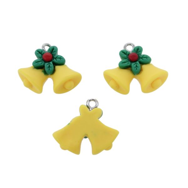 PLASTIC BEADS - RESIN 3D - PENDANT - CHRISTMAS BELLS 01 - 21x19x7mm YELLOW-GREEN-RED - PACKAGE 30pcs. Hole-2.0mm