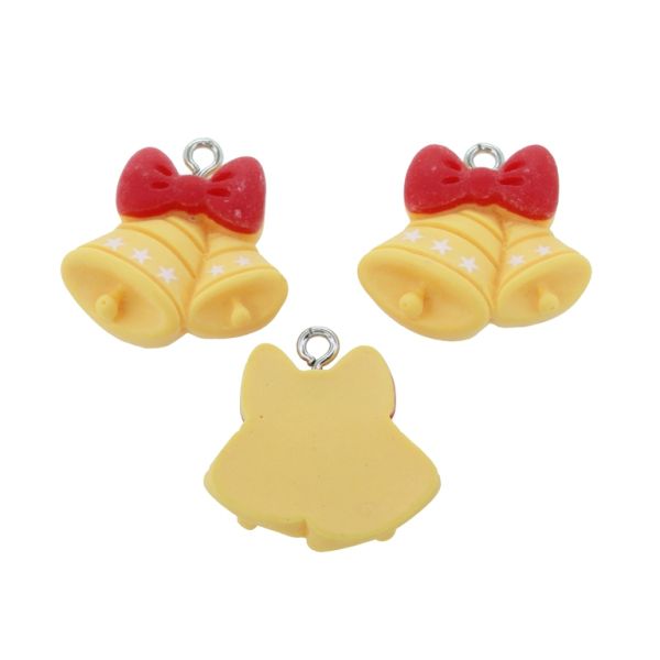 PLASTIC BEADS - RESIN 3D - PENDANT - CHRISTMAS BELLS 02 - 22x22x5mm YELLOW-RED - PACKAGE 30pcs. Hole-2.0mm