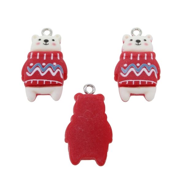 PLASTIC BEADS - RESIN 3D - PENDANT - BEAR 28 - 16x28x7mm RED-WHITE-BLUE - PACKAGE 30pcs. Hole-2.0mm