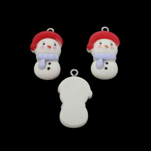 PLASTIC BEADS - RESIN 3D - PENDANT - SNOWMAN 10 - 16x29x8mm ECRU (LIGHT)-RED (LIGHT)-BLUE (LIGHT) - PACKAGE 30pcs. Hole-2.0mm