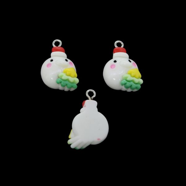 PLASTIC BEADS - RESIN 3D - PENDANT - SNOWMAN 12 - 16x24x7mm WHITE-RED-YELLOW-GREEN - 2pcs. Hole-2.0mm