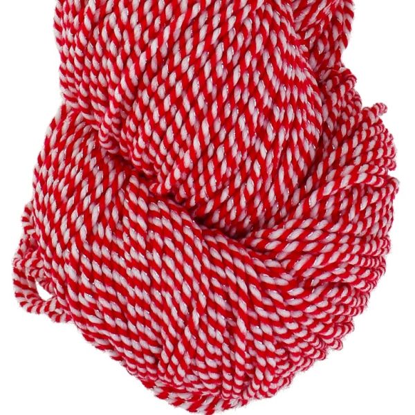 YARN - BABA MARTA LAME 53 - WHITE-RED-SILVER - 300m - ACRYLIC-POLYESTER-LAME - PACKAGE (5 skeins)
