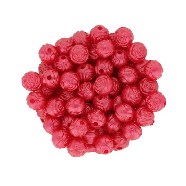 ACRYLIC IMITATION PLASTIC PEARLS EMBOSSED - BALL ROSE - 8mm RED (LIGHT) - PACKAGE 500g Hole-2.0mm (2000pcs.)