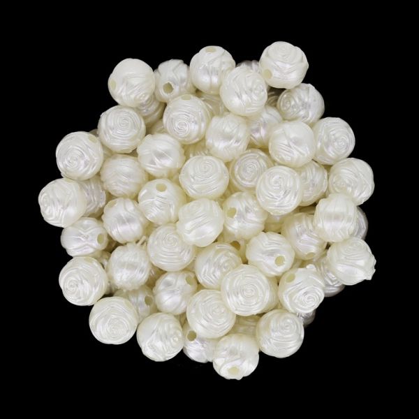 ACRYLIC IMITATION PLASTIC PEARLS EMBOSSED - BALL ROSE - 8mm ECRU - PACKAGE 500g Hole-2.0mm (2000pcs.)