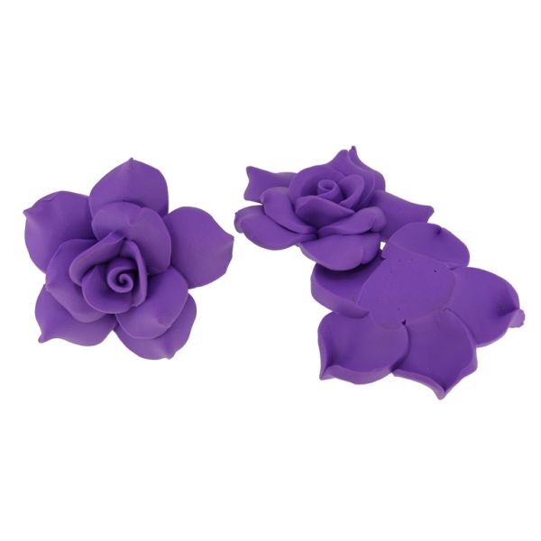 POLYMER CLAY FIMO BEADS - ROSE 01 MONOCHROME - 42x15mm PURPLE 83 - 3pcs.