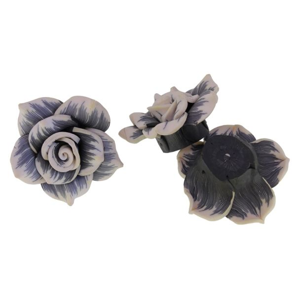 POLYMER CLAY FIMO BEADS - ROSE 01 STRIPES - 40x20mm WHITE-GRAY (DARK) 74 - 2pcs. Hole-2.0mm