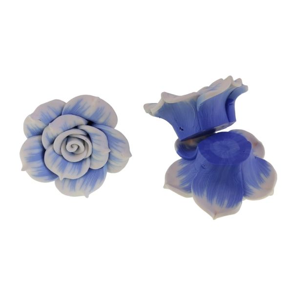 POLYMER CLAY FIMO BEADS - ROSE 01 STRIPES - 40x20mm WHITE-BLUE 72 - 2pcs. Hole-2.0mm