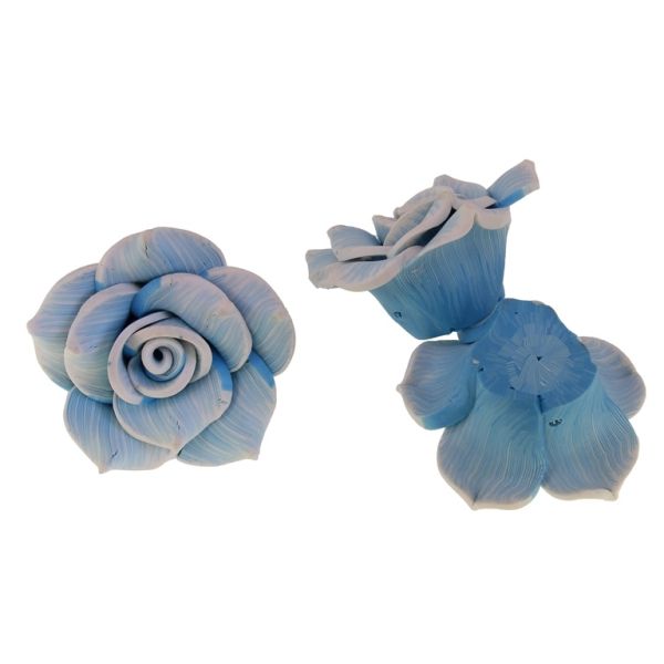 POLYMER CLAY FIMO BEADS - ROSE 01 STRIPES - 40x20mm WHITE-BLUE SKY 71 - 2pcs. Hole-2.0mm