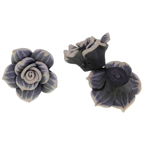 POLYMER CLAY FIMO BEADS - ROSE 01 STRIPES - 40x20mm ECRU-GRAY (DARK) 76 - 2pcs. Hole-2.0mm