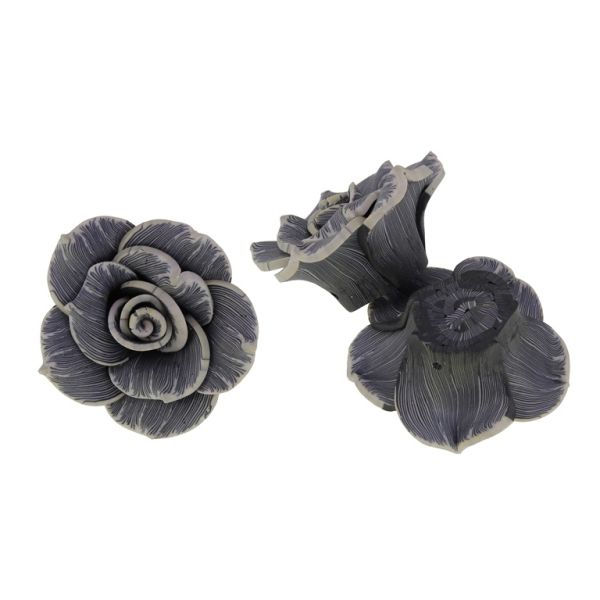 POLYMER CLAY FIMO BEADS - ROSE 01 STRIPES - 40x20mm ECRU-GRAY (DARK) 80 - PACKAGE 24pcs. Hole-2.0mm
