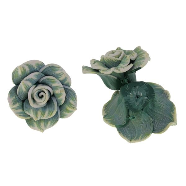 POLYMER CLAY FIMO BEADS - ROSE 01 STRIPES - 40x20mm CHAMPAGNE-GREEN (DARK) 70 - PACKAGE 24pcs. Hole-2.0mm