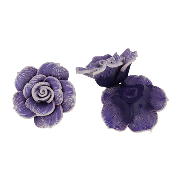 POLYMER CLAY FIMO BEADS - ROSE 01 STRIPES - 45x17mm WHITE-PURPLE (DARK) 77 - PACKAGE 24pcs. Hole-2.0mm