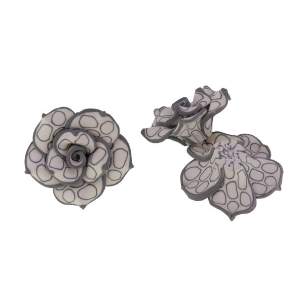 POLYMER CLAY FIMO BEADS - ROSE 01 CIRCLES - 35x17mm WHITE-GRAY (LIGHT) 85 - 4pcs. Hole-2.0mm
